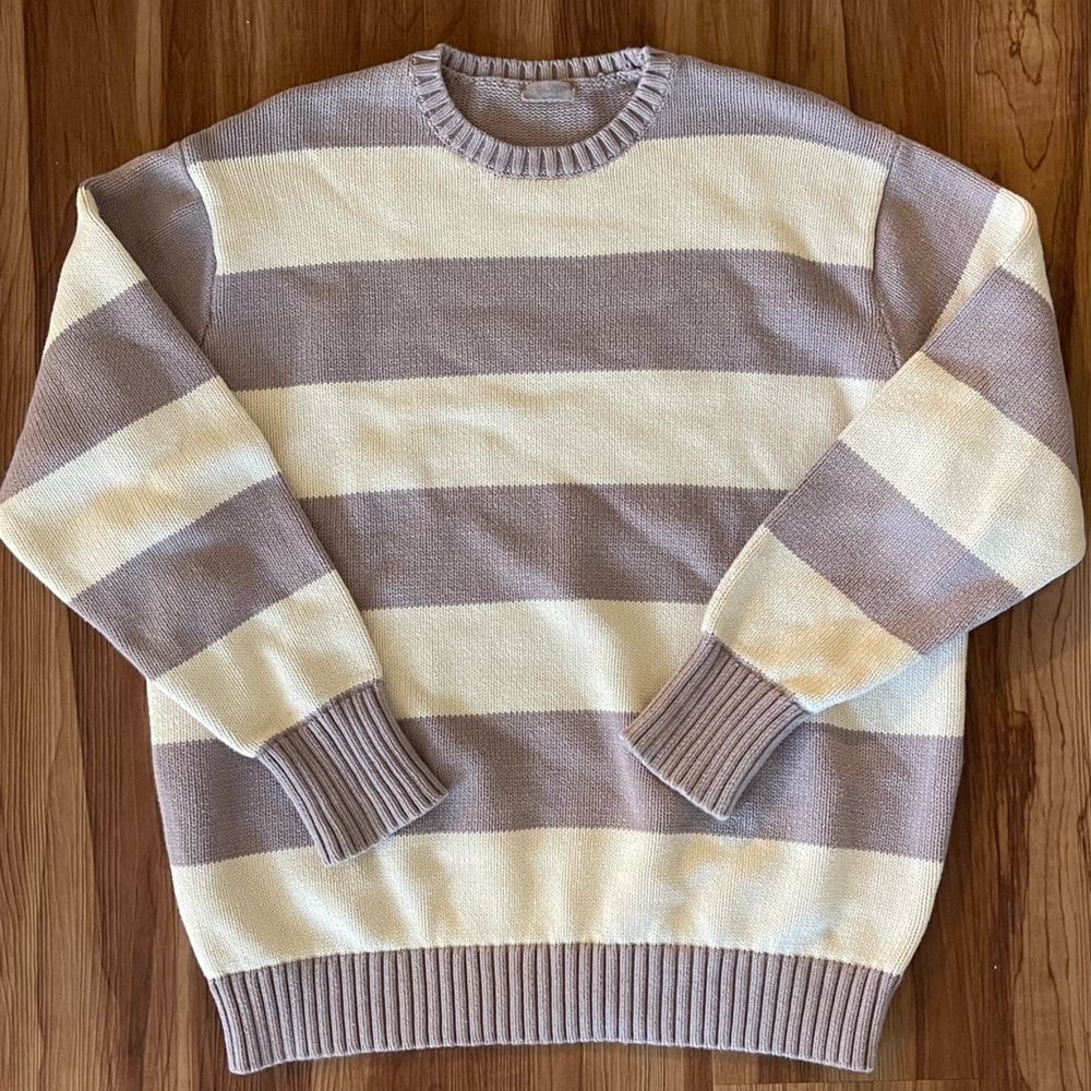PacSun John Galt Striped Knit Sweater in Cream and purple